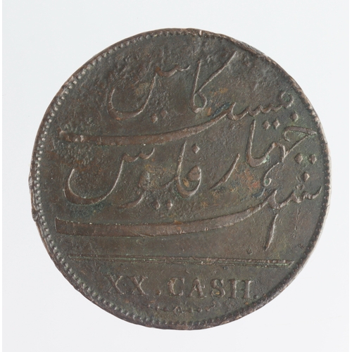 279 - India, East India Company, Madras Presidency copper 20 Cash 1803, VF, light porosity.