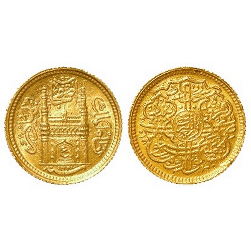 280 - Indian Princely States, Hyderabad gold 1/4 Ashrafi 1337H/8 (1918-19 AD) Y# 55, 2.81g, UNC.