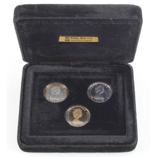 290 - Isle of Man One Pound three coin set 1979. (Platinum, Silver & Virenium). aFDC with some toning. Box... 