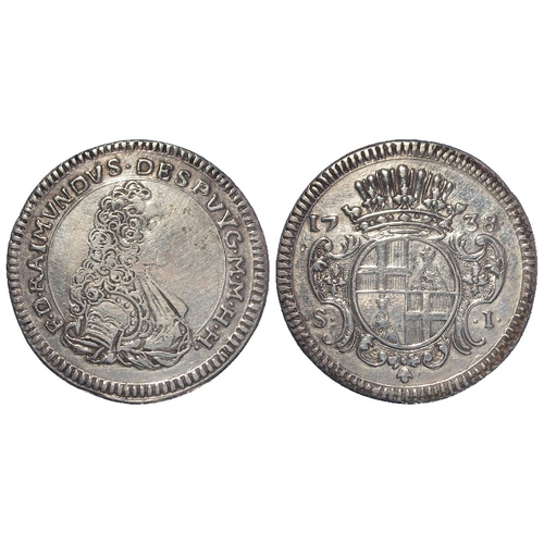 293 - Malta silver Scudo 1738, KM# 203, GF/VF, lightly cleaned.