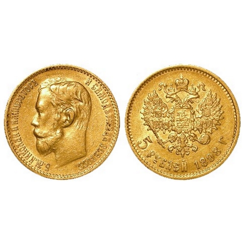 309 - Russia, gold 5 Roubles 1898, VF