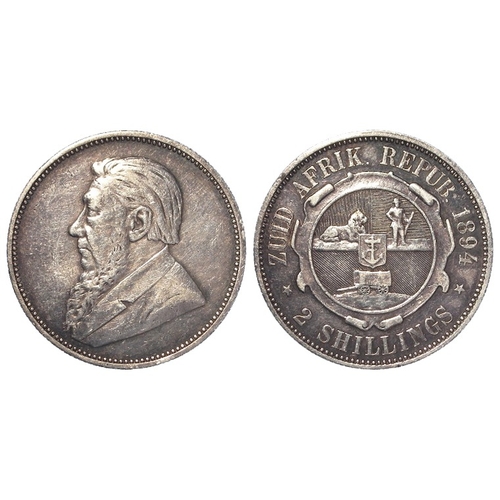 315 - South Africa, ZAR silver 2-Shillings 1894 VF, scarce date.