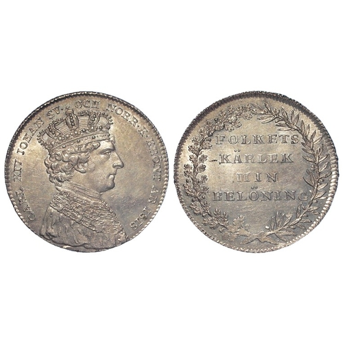 318 - Sweden medallic silver 4 Mark (1/3 Riksdaler) 1818, X# M60, AU.