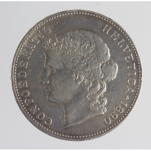 322 - Switzerland silver 5 Francs 1890B, VF/GVF