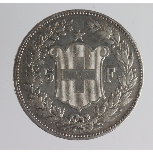 322 - Switzerland silver 5 Francs 1890B, VF/GVF