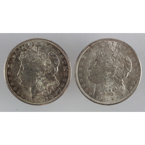 333 - USA Morgan Silver Dollars (2): 1921 and 1921S, AU.