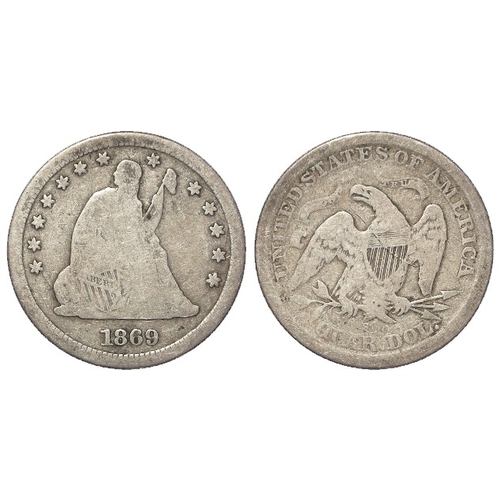 335 - USA Quarter 1869S, VG+, scarce.