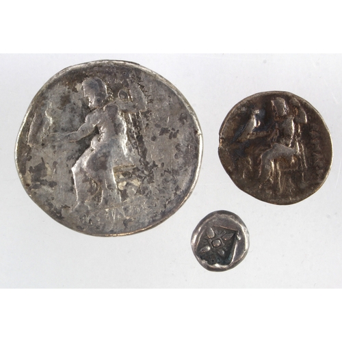 339 - Ancient Greek silver (3): Alexander the Great Tetradrachm 15.44g Fine/Fair; similar Drachm 3.94g cra... 