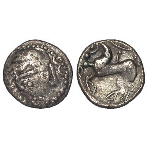 344 - Celtic Britain, Iceni early face / horse type Silver Unit 1stC BC, S.433. 2.00g. F/VF.