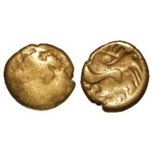 346 - Celtic Britain, imported Gallo-Belgic gold 1/4 Stater, small flan, 1.56g, Fair/Fine.