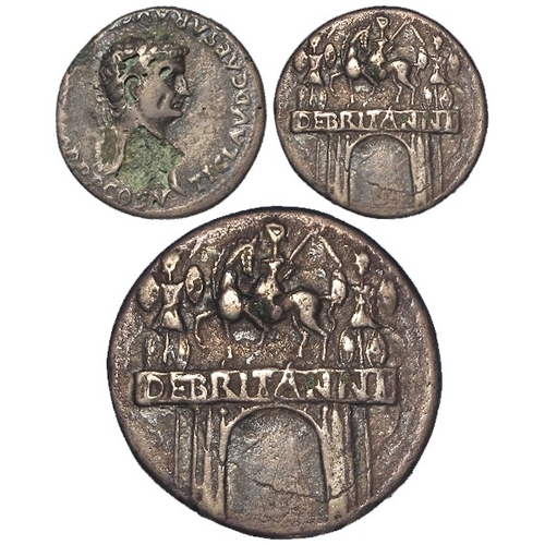 348 - Roman Imperial: Claudius fourrée Denarius, 50-51 AD (or after), the famous DE BRITANNI triumphal arc... 