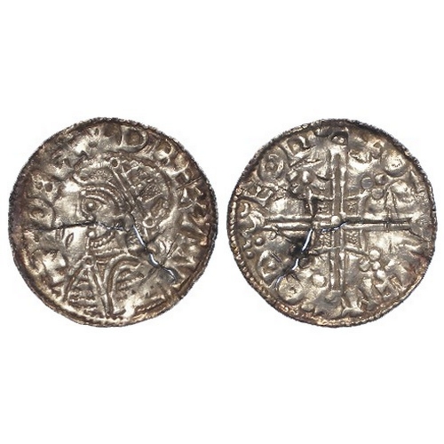 351 - Anglo-Saxon: Aethelred II, Helmet type silver Penny of Thetford, moneyer Osulf. +OS VLFM :O:Ð EOD. S... 