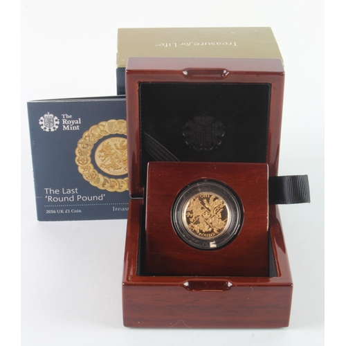 38 - One Pound 2016 Gold Proof, The Last Round Pound, aFDC cased, with booklet but no internal cert, with... 