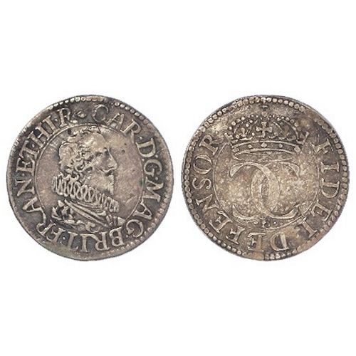 393 - Charles I first milled coinage, pattern Halfgroat by Nicholas Briot 1631-2. S.2856A. 1.52g. VF.