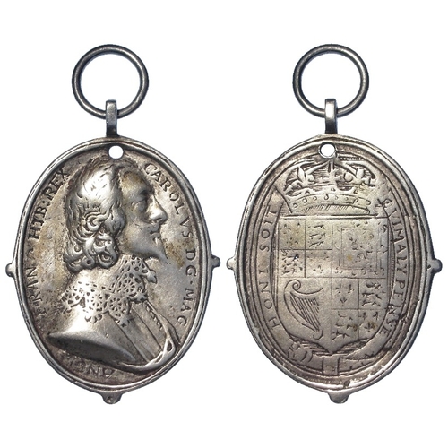 410 - Charles I Royalist supporters badge / medal, cast silver 31.5x39.5mm, 7.84g, by Thomas Rawlins c.164... 