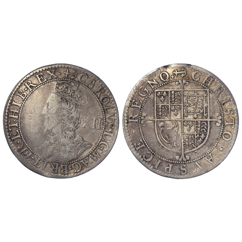 412 - Charles I second milled issue Shilling, Briot's late bust, mm. anchor. S.2859. 5.87g. F-GF.