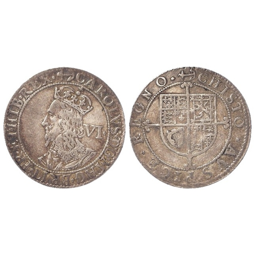 413 - Charles I second milled issue Sixpence, Briot's late bust, mm.anchor/anchor. S.2860. 2.74g. NVF.