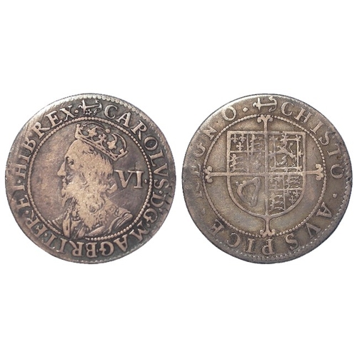 414 - Charles I second milled issue Sixpence, Briot's late bust, mm.anchor-mullet/anchor. S.2860. 2.95g. F... 