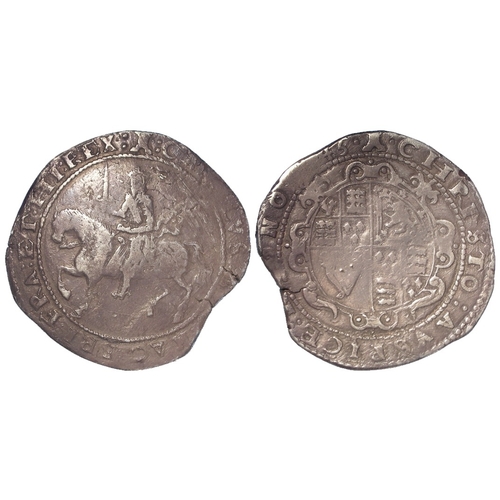 418 - Charles I silver Crown 1645, Exeter mint, mm. castle/castle. S.3062. 28.32g. Toned GF.