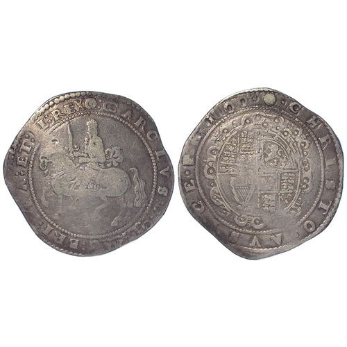 420 - Charles I silver Crown, Exeter mint, mm. rose. S.3055. 28.77g, Fine.