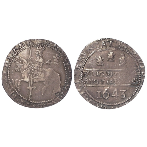 422 - Charles I silver Halfcrown of Oxford 1643, mm. plume/-. S.2954. 12.56g. Short flan VF, couple of wea... 