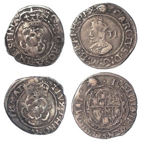 424 - Charles I silver Halfgroats (2): Rose/rose mm. cross-calvary, S.2822, 0.96g, GF; and seventh bust, m... 