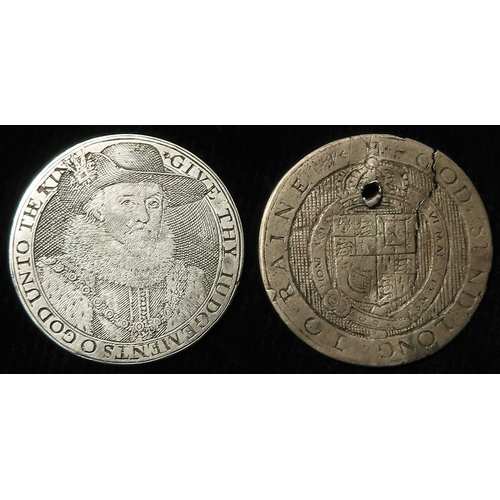 431 - Simon de Passe engraved silver counters (2): Charles I / James I, VF, and Charles I standing portrai... 