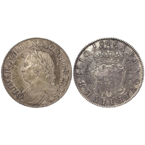 442 - Oliver Cromwell Crown 1658/7, S.3226, toned VF, engraving erased from fields both sides.