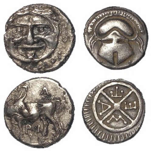 450 - Ancient Greek silver minors (2): Mysia, Parion Hemidrachm gorgon / cow, 1.15g, VF light corrosion; a... 