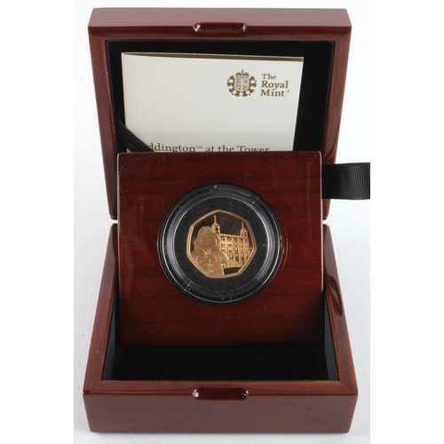 46 - Royal Mint: Paddington at the Tower, 2019 UK 50p Gold Proof Coin, FDC cased with cert.