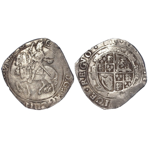 466 - Charles I group IV silver Halfcrown mm. triangle in circle, S.2779, 15.08g, short irregular flan but... 