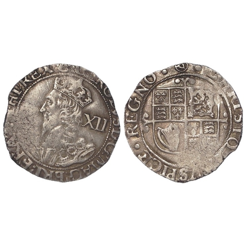 467 - Charles I Shilling mm. triangle in circle. S.2799. 5.95g. VF, slightly irregular/uneven as usual.