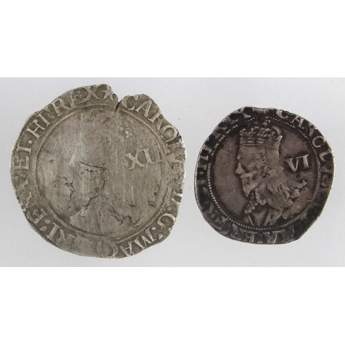 468 - Charles I silver (2): Group F Shilling mm. star, S.2799, 5.56g, Fine, weak on portrait; and group E ... 