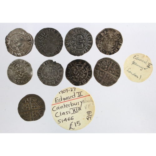 471 - Edward I & II silver Pennies (9) of London, Canterbury, and one of Berwick upon Tweed; VG to VF.