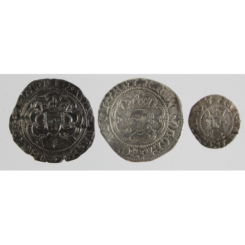 496 - English hammered silver (3): Edward III pre-treaty Halfgroat S.1574, 2.09g, VF; Henry VI annulet iss... 