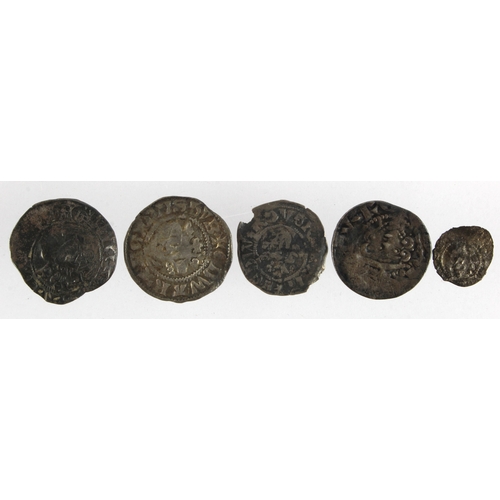 498 - English hammered silver (5): Henry III Long Cross Penny Walter (Cant?) 1.37g, off-centre nF; Edward ... 