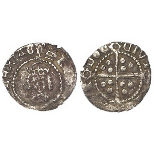 506 - Henry VIII first coinage silver Halfpenny of London, mm. portcullis. S.2334. 0.32g. GF (clear mintma... 