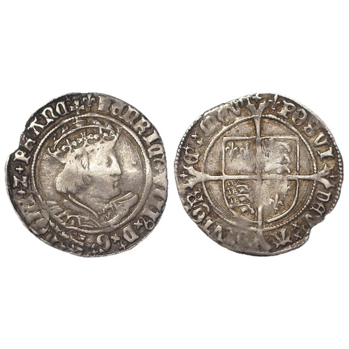 508 - Henry VIII Groat, Laker bust D, mm. lis/lis. S.2337E. 2.71g. Slightly bent GF-nVF.