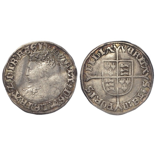 515 - Mary Tudor silver Groat mm. pomegranate, 1553-4, S.2492. 2.00g. Lightly crinkled nVF.