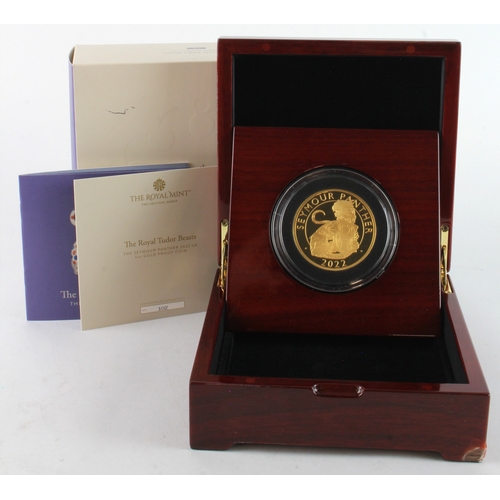 52 - Royal Mint: The Royal Tudor Beasts, The Seymour Panther 2022 UK 5oz (999.9) Gold Proof Coin, FDC cas... 