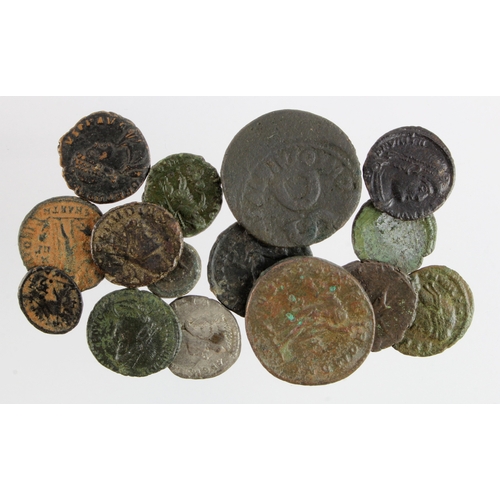 521 - Roman Coins (15) mostly bronze assortment, mixed grade.