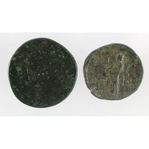 523 - Roman Imperial bronze sestertii (2): Trajan, Danube bridge rev., smooth green patina Fair, along wit... 