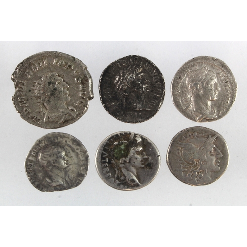 524 - Roman Imperial silver* (6): 4x Denarii: Republican GF/F, 2x Trajan Fair, Severus Alexander F; a four... 