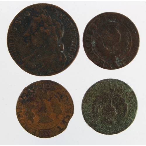 532 - Scotland copper (4): 2x Charles I Twopence ('Turner or Bodle') S.5602 Fine; Charles II: Bawbee 1679 ... 