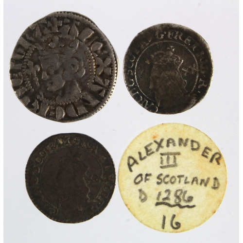 533 - Scotland silver (3): Alexander III Penny S.5055, 1.32g, GF, and 2x Charles I Twenty Pences, no lozen... 