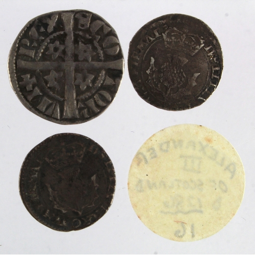 533 - Scotland silver (3): Alexander III Penny S.5055, 1.32g, GF, and 2x Charles I Twenty Pences, no lozen... 