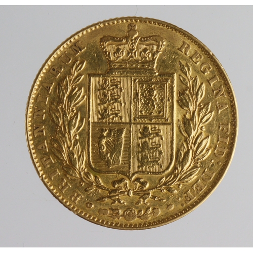 58 - Sovereign 1845 shieldback, closer date, lightly cleaned aVF