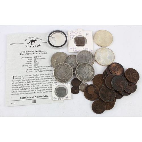 580 - GB & World coins, forgeries etc (33) including 20x QV bronze Pennies from circulation (mostly 'bun h... 