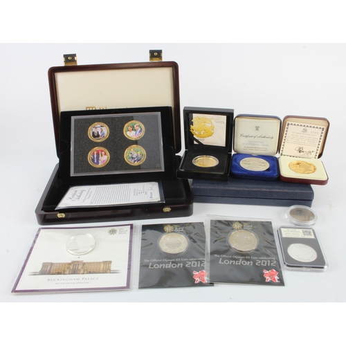 584 - GB & World misc. commemorative coins and medals including silver, noted: UK 1oz Britannia 2013 in a ... 