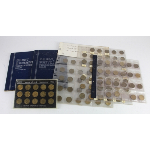 593 - GB Brass Threepences, collection in two Whitman folders, a flat pack, and several album pages. Key d... 